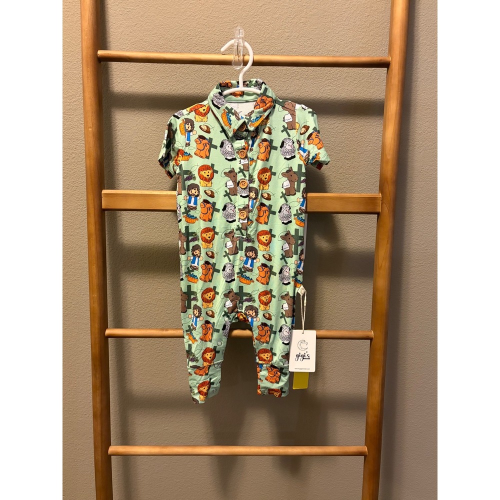 Gigi's Closet Baby Boys Girls Short Sleeve Jesus Animals Footie PJ‎ Romper 3-6M